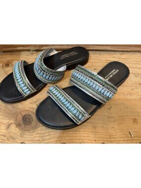 Sophia Milano Women’s Italian Sparkling Silver Turquoise Slide Sandals Size 7